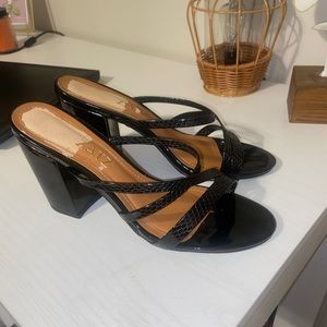 strappy black mules